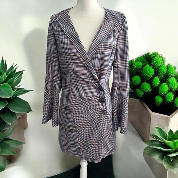 PARKER Plaid Side Button Blazer Dress Size 8 - Picture 1 of 7